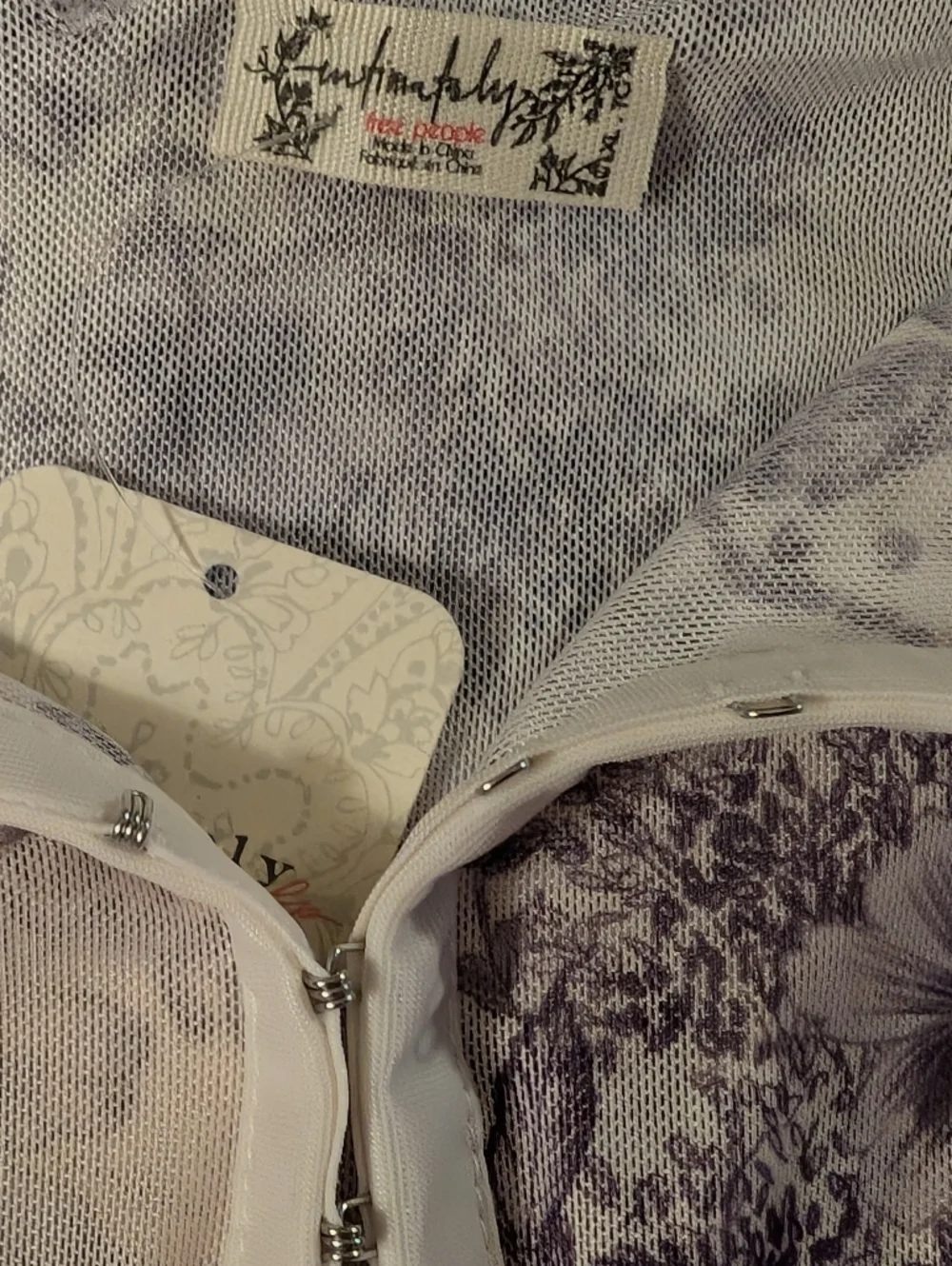 Free People Night Rhythms Printed Mesh Bodysuit in Ivory Combo sz XL